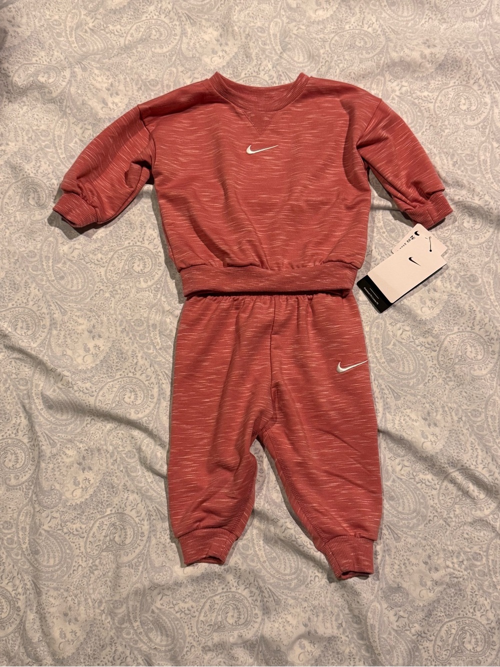 Nike Infant Rust burgundy Heather Sweat Set with Swoosh